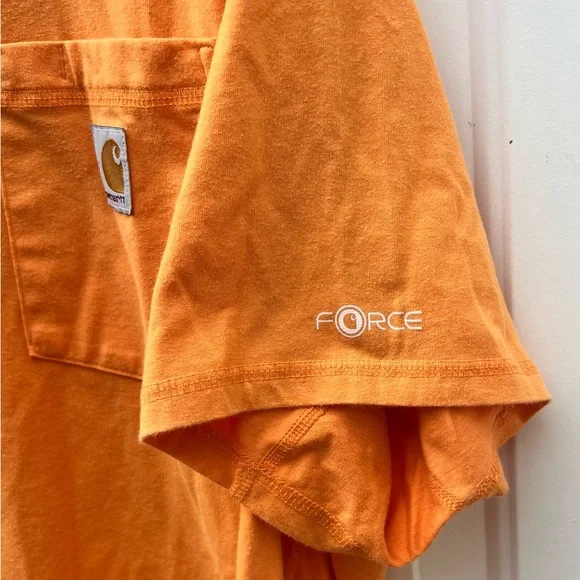 Carhartt Force Orange Peach Pocket Patch Relaxed Fit Tee T Shirt-Mens XL - Picture 3 of 5